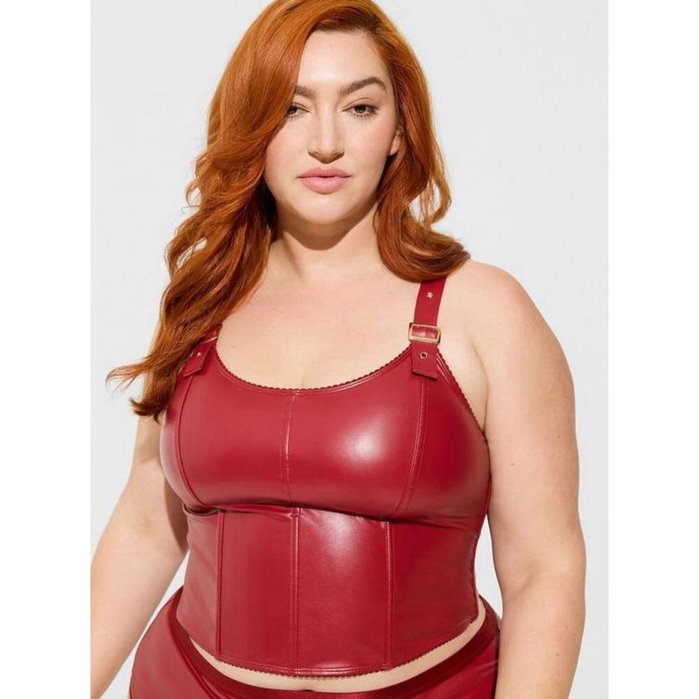 Torrid Curve Pleather Buckle Strap Bustier Red Size 1 Sexy Mob Wife EUC